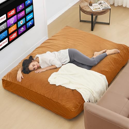 Bean Bag Chairs for Adults - Giant Bean Bag Convertible Floor Sofa | 3 IN 1 Lounger Couch Sofa, Memory Foam Filling, Removable Velvet Cover, Machine Washable, in Bedroom Living Room, Full Brown - color: Golden Brown, size: Full