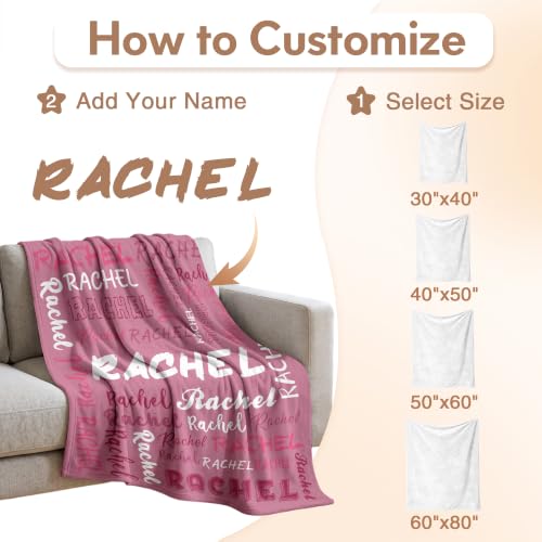 Personalized Blanket with Name, Custom Name Blanket Gifts for Kids Adults Boys Girls Teen, Soft Customized Fleece Flannel Throw for Bedroom Living Room, Birthday Christmas - color: Raspberry