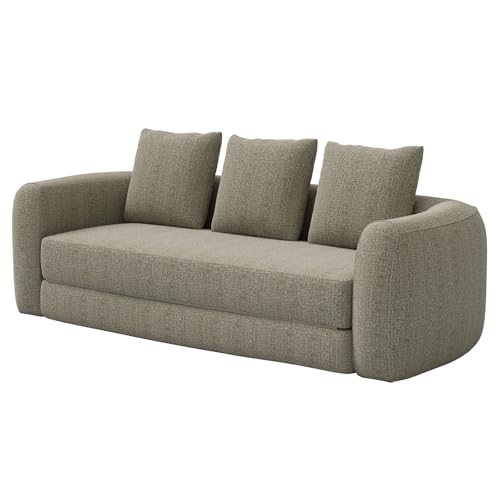 Curved Convertible Futon Sofa Bed,Modern Boneless Sleeper Couch,Curved Modern 3 Seater Cloud Couch - color: Light Brown, size: 90''