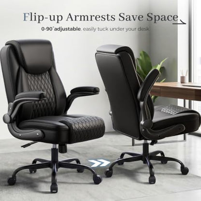 GTPOFFICE Executive Office Chair with Comfortable Lumbar Support, Ergonomic Gaming Chair with Flip-up Armrests & Zoned Pressure-Relief Cushion, Comfy PU Leather Desk Chair, Light Black - color: Light-black