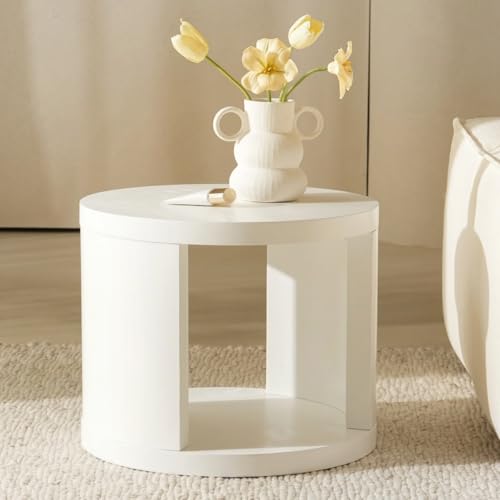 Round Nesting Coffee Table Set of 2, 31.5 and 18 in, White | White nesting coffee table, round tables for living room, space-saving center table - color: White