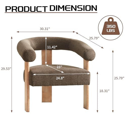 VKNOW Barrel Accent Chair, Vanity Chair with Armrests and Rubberwood Legs | Mid Century Modern Upholstered Living Room Chairs with Open Back, Chenille Fabric, arm chair for Living Room, Bedroom, Brown - color: Brown, size: Set of 1