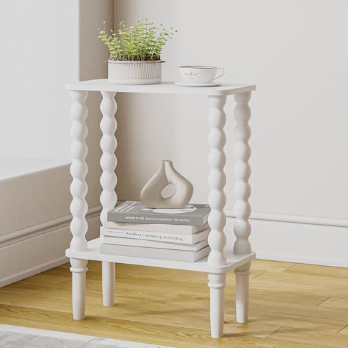Veegle Narrow Side Table, Small End Table with Storage Shelf, 2-Tier Small Coffee Tables for Living Room, Bedroom, Narrow Spaces (White) - color: White-2 Tier Shelf
