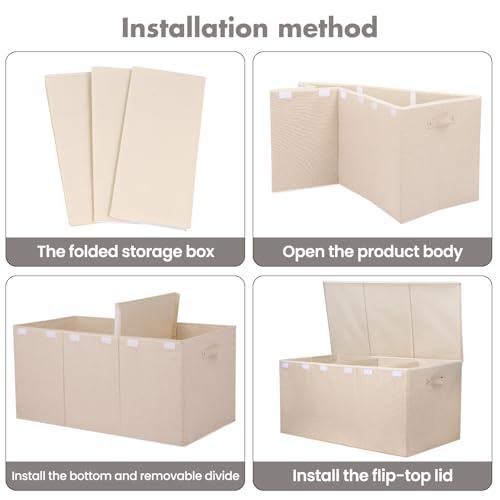 167L Large Toy Box Chest Storage with Lid, Collapsible Kids Toy Storage | Toy Chest with with Removable Divider for Kids, Boys, Girls, Nursery, Living Room, Bedroom, 35.5"x17" x17" (Linen Beige) - color: Extra Extra Large Beige