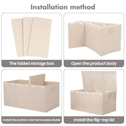 167L Large Toy Box Chest Storage with Lid, Collapsible Kids Toy Storage | Toy Chest with with Removable Divider for Kids, Boys, Girls, Nursery, Living Room, Bedroom, 35.5"x17" x17" (Linen Beige) - color: Extra Extra Large Beige