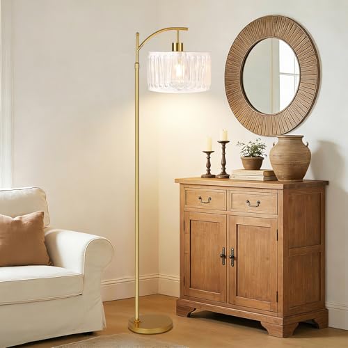 ILLMTW Glass Floor Lamp for Living Room,Bedroom,Gold Dimmable Standing Lamp with Remote,Brass White Tall Lamp Boho Mid Century Modern Floor Lamps Arc Floor Light Lamp Bohemian - size: Floor Lamp-28