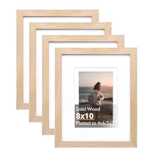 8x10 Picture Frame Natural, Solid Wood Frames with Acrylic Plexiglass for Pictures 4x6/5x7 with Mat or 8x10 without Mat, Tabletop and Wall Display Photo Frame, Set of 4 - color: Natural, size: 8x10