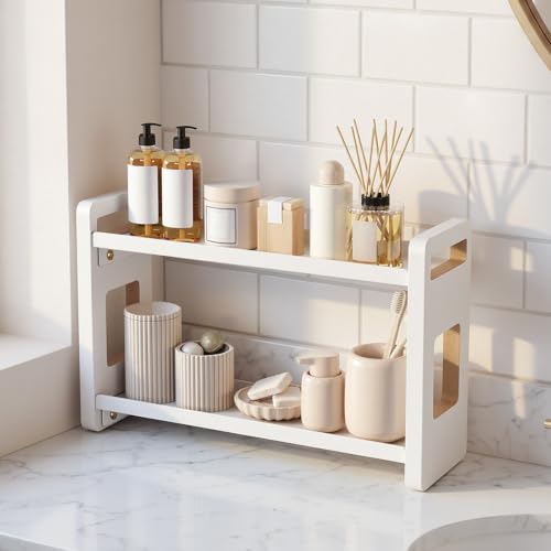Bathroom Counter Organizer, Vanity Organizer, Perfume Organizer | Bathroom Organizers and Storage, Bathroom Sink Shelf, Countertop Organizer, Makeup Organizer, Cologne Stand - color: White 2 Tier