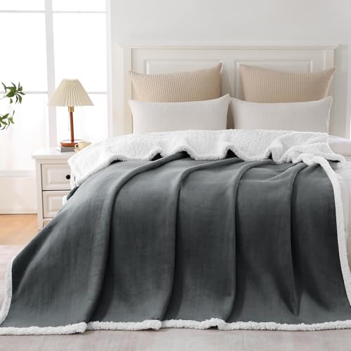 Gracelife Sherpa Fleece Throw Blanket for Couch, Super Soft Cozy Warm Thick Solid Blanket for Bed, Plush Fluffy Blanket for Winter, for Men Women, Dark Grey, Twin (60" x 80") - color: Dark Grey, size: Twin (60" x 80")