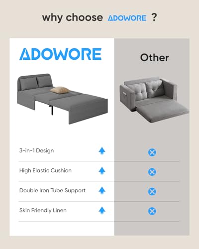 43.3" Twin Size Pull Out Sofa Bed，3-in-1 Linen Convertible Sleeper Sofa Bed,Loveseat Pullout Bed with Pillows and Tri-fold Mattress for Small Space/Bedroom,Light Grey - color: Light Grey, size: Twin