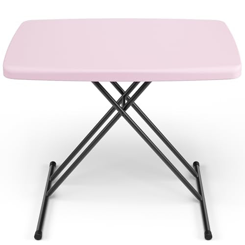 Folding Table 30 Inch - Small Desk Adjustable Height TV Tray for Laptop, Couch, Camping - Heavy Duty Utility Foldable Table for Small Spaces, No Assembly Required, Pink Granite - color: Pink, size: 30in×19.5in