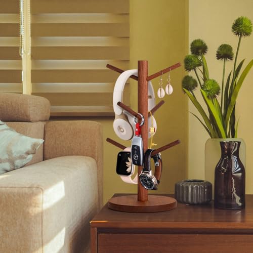 MyLifeUNIT Mug Holder Tree, Coffee Cup Holder with 6 Hooks (Reddish Brown) | Anti-slip padded bottom, space-saving compact design, easy air drying, sturdy tip-resistant structure - color: Reddish Brown