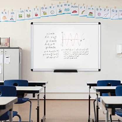 VIZ-PRO Dry Erase Board/Magnetic White Board, 48 X 32 Inches, Silver Aluminium Frame - size: 48"W x 32"H