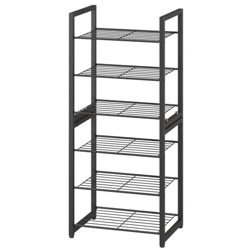 6 Tier Shoe Rack, Stackable Metal Organizer with Adjustable Feet, 2-in-1 Shoe Shelf Holds 12 Pairs, Perfect for Entryway Garage Closet, Black - size: 6 Tier