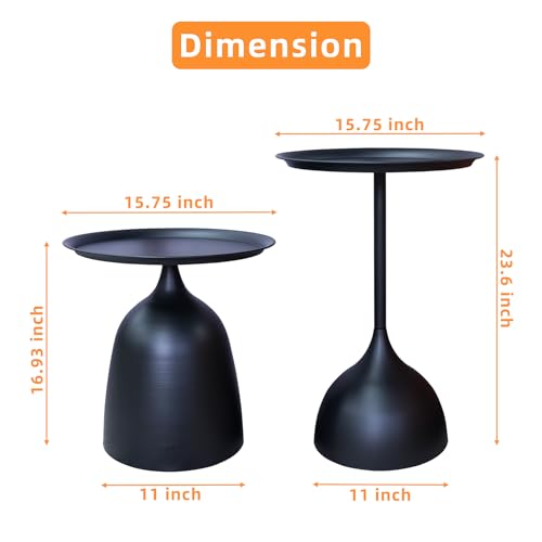 Benkyo Black Nesting Tables Pedestal Coffee Table Set of 2 Nesting Side Tables Round Metal End Table Small Circle Modern Sofa Table for Living Room，Black - color: Black