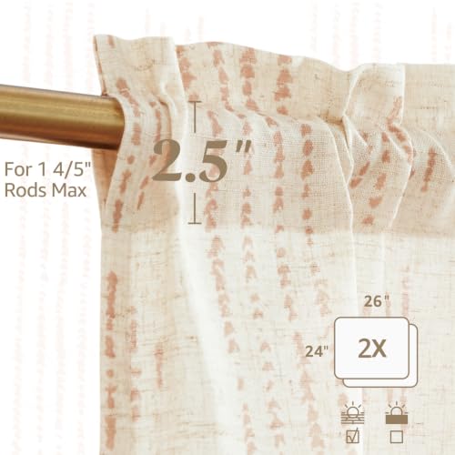 jinchan Boho Kitchen Curtains Linen Tier Curtains 24 Inches Bohemian Cafe Small Drapes Striped Mudcloth Farmhouse for Bathroom RV Camper Light Filtering Rod Pocket 2 Panels Taupe on Beige - color: Boho Taupe on Beige, size: 26"W x 24"L (Pack of 2)