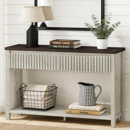 47In Entryway Table with Drawers, Sofa Tables with Storage | Console Tables for Entryway, Two-Tier Narrow Hallway Tables, Modern Fluted Panel, Walnut and Washed Grey Oak - color: Walnut and Washed Grey