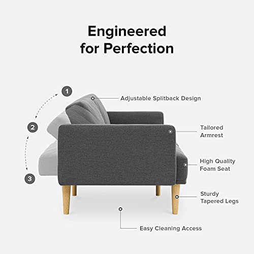 mopio 76.4" Futon Sofa Bed Chevron Styled, Sleeper Couch(Dark Gray Fabric) | Click-clack back drops for instant guest lodging; slim profile and retro legs suit apartments beautifully. - color: Dark Gray Fabric