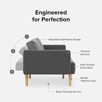 mopio 76.4" Futon Sofa Bed Chevron Styled, Sleeper Couch(Dark Gray Fabric) | Click-clack back drops for instant guest lodging; slim profile and retro legs suit apartments beautifully. - color: Dark Gray Fabric
