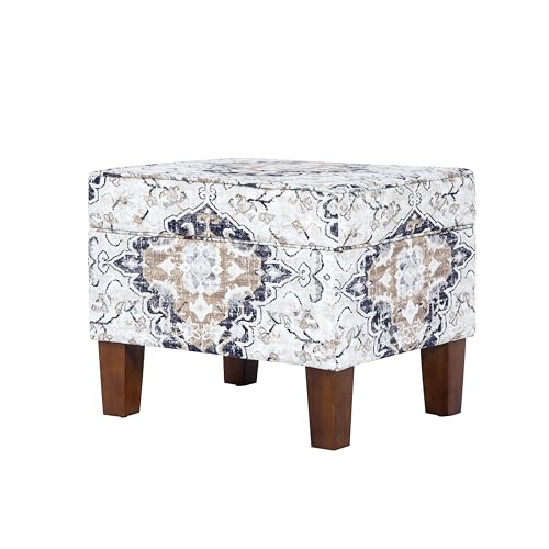 HomePop 22" Modern Rectangular Storage Ottoman - Antiqued Ebony Cream - color: Antiqued Ebony Cream