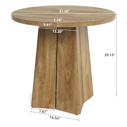 LITTLE TREE 31.50-Inch Round Dining Table for 2, Farmhouse Circle Kitchen Table, Dining Room Table with Wooden Pedestal Base, for Dining Room, Kitchen (Light Walnut)