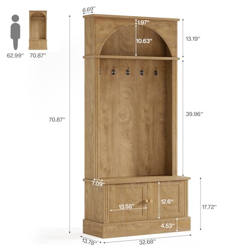 Tribesigns Hall Tree with Bench and Shoe Storage, 4-in-1 Design Entryway Bench with Coat Rack, 70.86" Tall Mudroom Rack with 5 Double Hooks and Adjustable Shelf for Hallway (Brown) - color: Brown