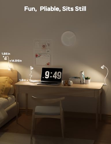 LiFMIRA Clip on Lamp USB Reading Light, Desk Lamp with Clamp White | 3 Color Modes, 10 Dimmable Brightness Eye Care Clamp Lamp with Flexible Gooseneck for Reading in Bed Desk Headboard Computer - color: White