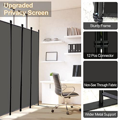 MAYOLIAH 4 Panel Room Divider Screen 6Ft Tall Foldable Privacy Dividers | The room divider is advised to use inside the room, NOT OUTDOORS in case it doesn't stand well under windy weather. - color: Grey, size: 4 Panel