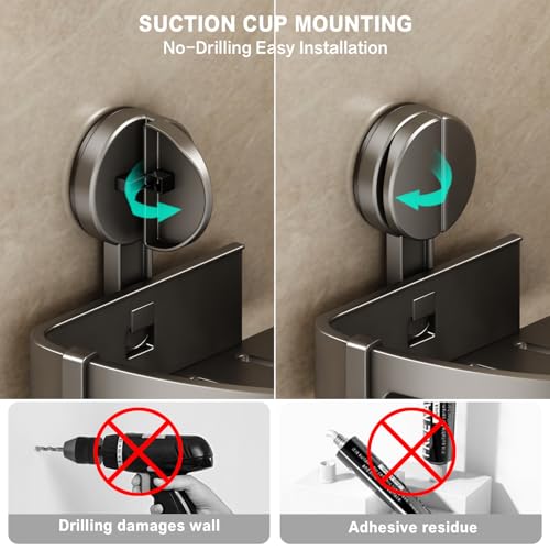 Corner Shower Caddy Suction Cup, 2 Pack Shower Shelves No Drilling, Showers Organizer Storage with Towel Bar & Removable Hooks, Bathroom Shower Shelf Rack for Inside Showers