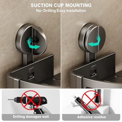 Corner Shower Caddy Suction Cup, 2 Pack Shower Shelves No Drilling, Showers Organizer Storage with Towel Bar & Removable Hooks, Bathroom Shower Shelf Rack for Inside Showers