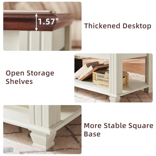 Farmhouse Coffee Table Set of 3, White | Rustic Wood 3 Piece Coffee and End Table Sets with Open Shelf for Living Room - color: White