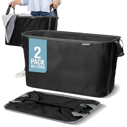 CleverMade Collapsible Laundry Basket, 60L Pop-Up Hamper, 2 Pack, Black | Clear Floor Space Between Laundry Days | Each Basket Holds 55 lb, Stays Upright While Loading, and Folds to 1.25 Inches - color: Black Gray