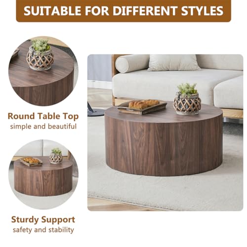 Round Coffee Table, 23.6" Modern Wood Drum Coffee Table, Round Accent Center Table for Living Room Apartment Small Spaces, No Assembly Required - color: 24'' Walnut, size: 24'' Round Coffee Table