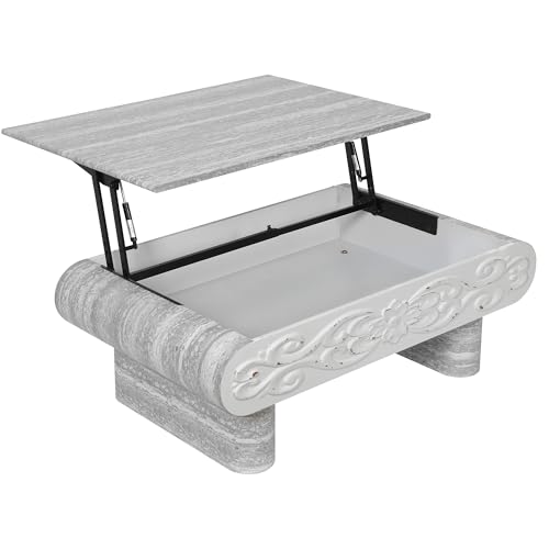 39.4" Lift Top Coffee Table with Hidden Storage & Antique Design for Living Room, Rectangular MDF Wooden Center Table Tea Table for Apartment, Grey - color: 39.4" Lift Top Coffee Table With Antique Design,grey