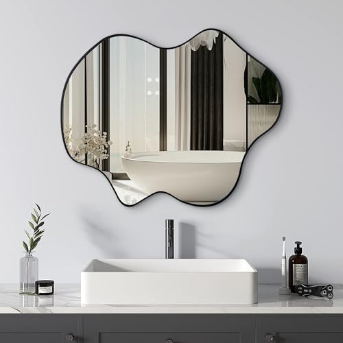 Tanmicoshomy Black Bathroom Mirror 22x30 Inch | Asymmetrical Clouds Shaped, Tempered Glass, Vertical or Horizontal Mount for Bathroom, Bedroom or Living Room - color: Black, size: 30"L x 22"W
