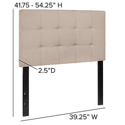 EMMA + OLIVER Size Headboard in Beige Twin Quilted Tufted Headboard | Adjustable Bed Rail Slots, Fabric Upholstered - color: Beige, size: Twin