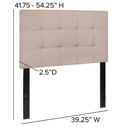 Quilted Tufted Upholstered Twin Size Headboard in Beige Fabric - color: Beige, size: Twin
