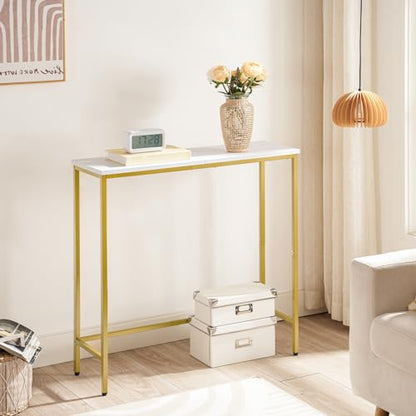 HOOBRO Narrow Console Table, 29.5" Small Entryway Table, Thin Sofa Table, Side Table, Display Table, for Hallway, Bedroom, Living Room, Foyer, White and Gold DW75XG01 - color: White + Gold