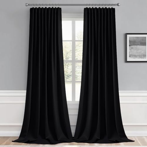 MIULEE Black Back Tab Blackout Curtains 52x105 Inch Long 2 Panels Set | Rod Pocket Pinch Pleated, Thermal Insulated, Room Darkening, Light Blocking Drape, Halloween Curtains for Living Room Bedroom - color: Black, size: 52"W x 105"L (Pack of 2)