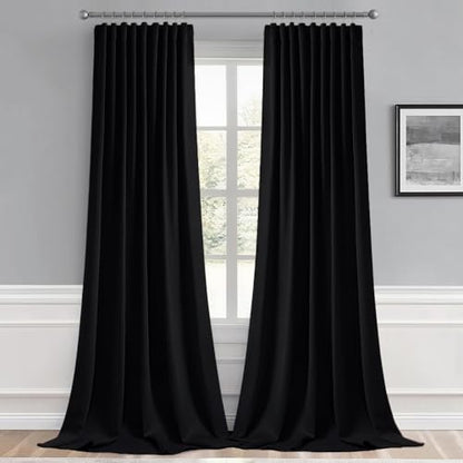 MIULEE Black Back Tab Blackout Curtains 52x105 Inch Long 2 Panels Set | Rod Pocket Pinch Pleated, Thermal Insulated, Room Darkening, Light Blocking Drape, Halloween Curtains for Living Room Bedroom - color: Black, size: 52"W x 105"L (Pack of 2)