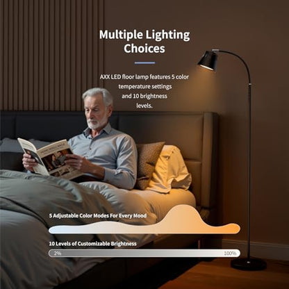 Reading Floor Lamp with Remote for Task, Craft, Architect | Non-Replaceable LED, 2000LM Bright, Dimmable, Small, Metal, Black, Gooseneck, for Living Room Bedroom, Standing Light - color: Black
