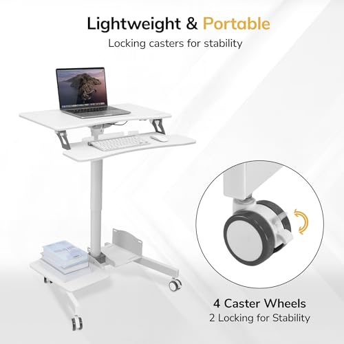 Mount-It! Mobile Computer Cart, Height-Adjustable Rolling Workstation with 28" Desktop, Keyboard Tray, Storage Shelves & Locking Wheels, Mobile Computer Stand for Office, Classroom, or Home
