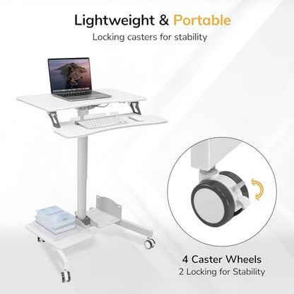 Mount-It! Mobile Computer Cart, Height-Adjustable Rolling Workstation with 28" Desktop, Keyboard Tray, Storage Shelves & Locking Wheels, Mobile Computer Stand for Office, Classroom, or Home