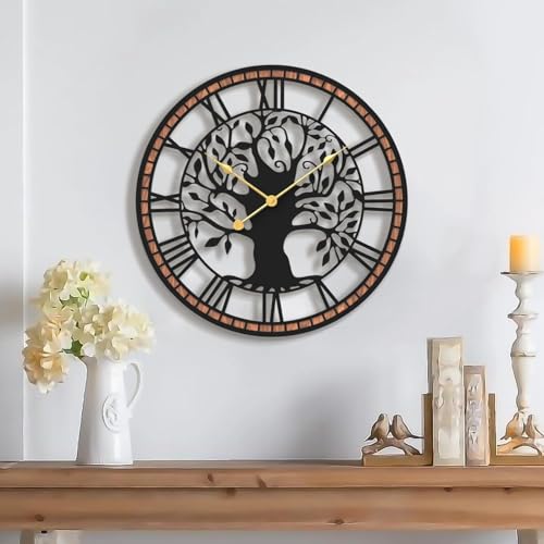 Micasso Large Wall Clock Decorative: 15 Inch Tree of Life Battery Operated | Modern Farmhouse Metal Wood Frame - Roman Numeral Clocks for Living Room/Home Office - Ideal for Anniversary or Holiday Gift - color: Tree, size: 15 Inch