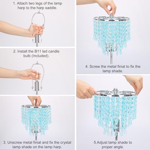 Touch Control Crystal Table Lamp, 3-Way Dimmable Lamp with USB A+C Ports | Nightstand Touch Lamp for Bedroom, Silver with Teal Crystal Shade, Bedside Lamp for Living Room, Girl Room, LED Bulb Included - color: Light Teal