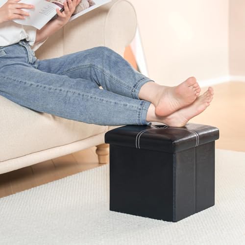 B FSOBEIIALEO Storage Ottoman with Faux Leather Foldable Small Square Foot Rest Coffee Table Black 11.8"X 11.8" X 11.8" - color: Black 11.8"x11.8"x11.8"