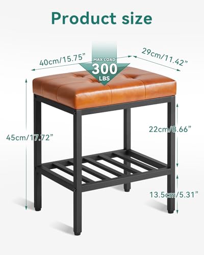 IBUYKE Rectangular Makeup Stool, PU Seat Vanity Chair, Light Brown WBD017J | Adjustable Feet Storage Space Footrest Multi-Use Small Side Table Ottoman Bedroom - color: Light Brown, size: Rectangular