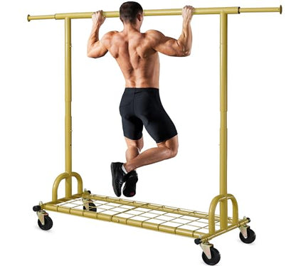 HOKEEPER Clothing Rack Gold Clothes Rack Heavy Duty Garment Rack for Hanging Clothes 525LBS Commercial Clothing Racks with Wheels for Bedroom, Laundry, Balcony, Living Room 22" D x 75" W x 71" H | Adjustable Garment Rack Easy Assemble Commercial Clothing
