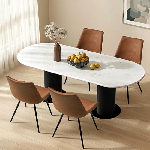 Yaheetech Dining Chairs Set of 4 Mid Century Modern Kitchen Chairs Brown | Faux Leather Upholstered Dining Room Chairs with Metal Legs and Curved Backrest, Armless Side Chairs for Kitchen Living Room - color: Brown, size: Set of 4