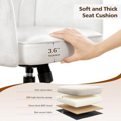 DurayLoly Desk Chair with Shell Back & 360° Swivel Wheels | Comfy Velet Vanity Chair,Adjustable Height,Stylish and Comfortable for Makeup, Work & Relaxation,Beige - color: Beige